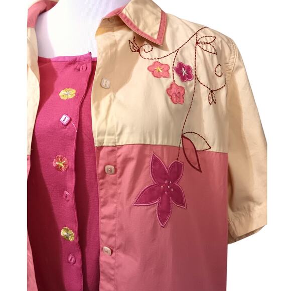 NEW Art to Wear BOBBIE BROOKS Embroidered Combo Top Blouse‎ Shirt 14/16W Floral - Picture 10 of 12